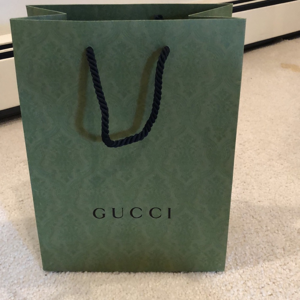 Authentic Gucci Green Damask Paper Shopping Bag